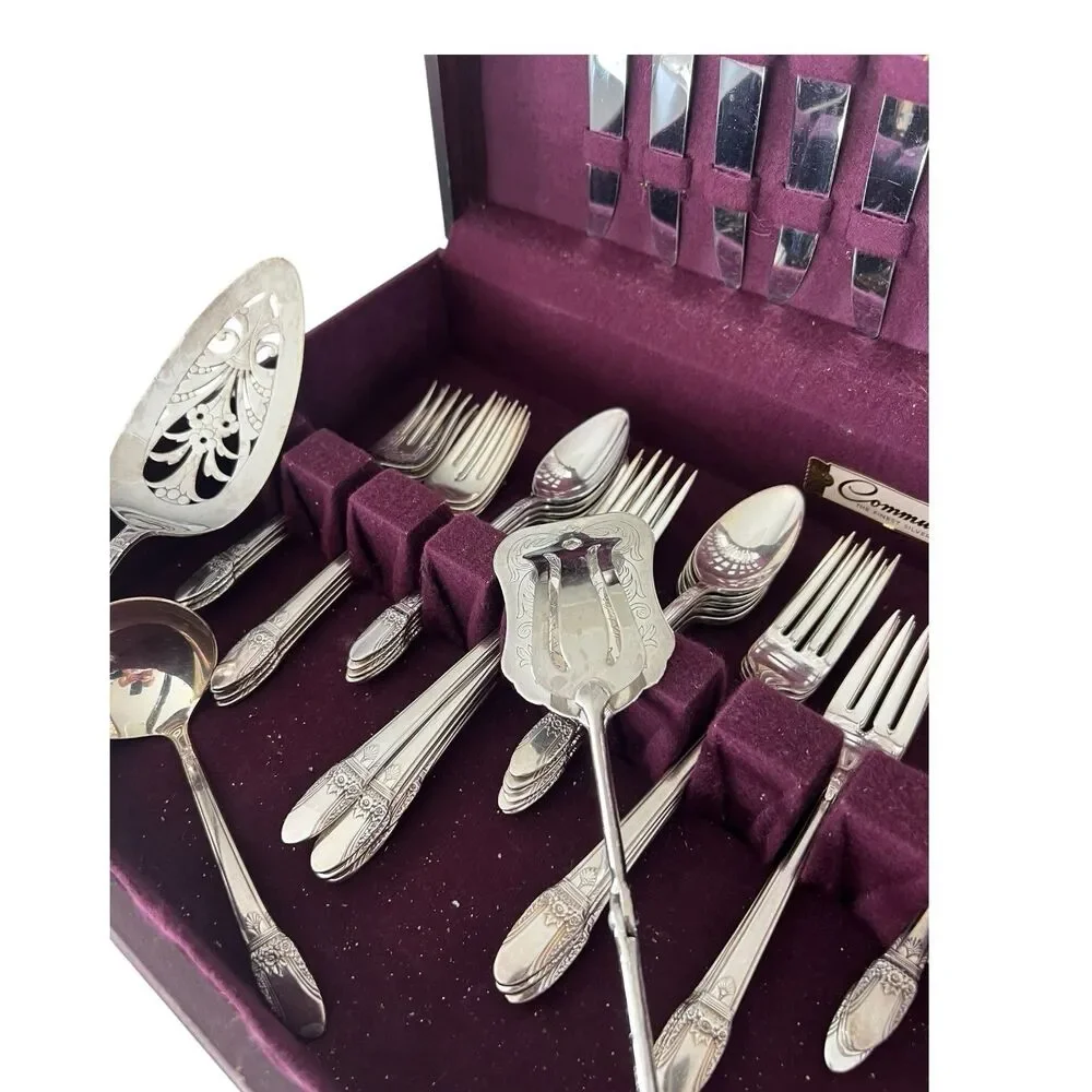 1847 Rogers Bros First Love Silverplate Service for 8 + Extras Serving Pc Chest